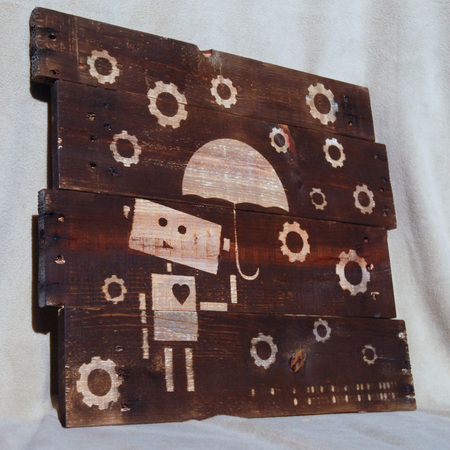 How to Stain a Image onto a Pallet wood robot in rain